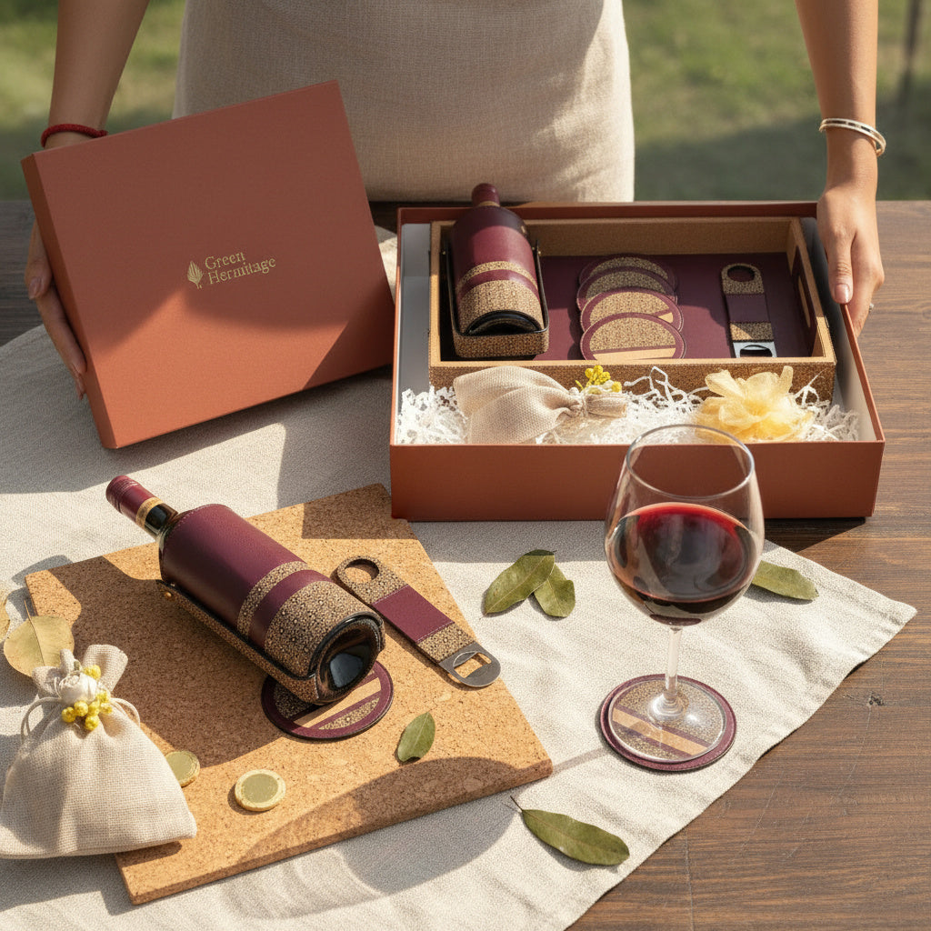 Luxury sustainable gift box by Green Hermitage with plant leather accessories