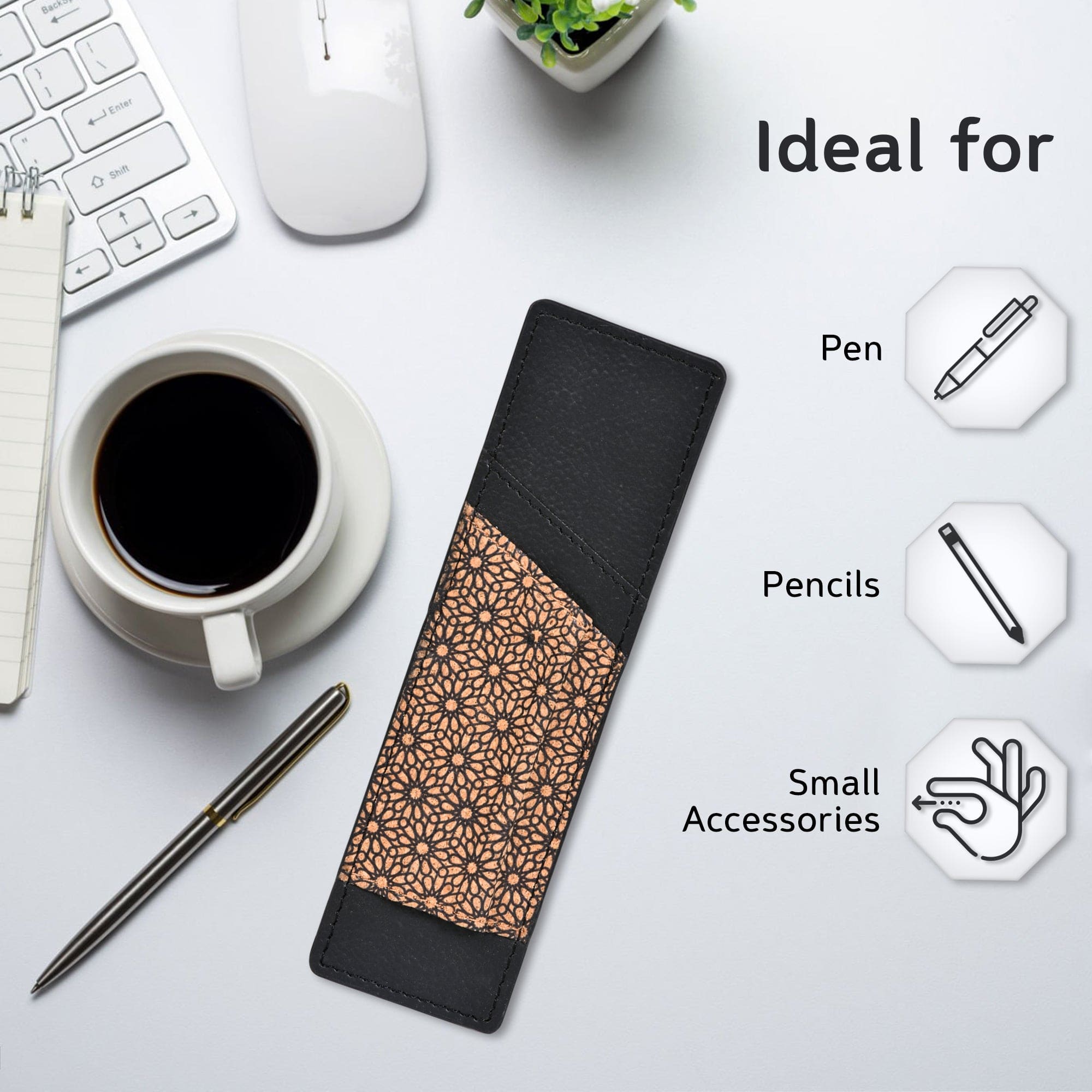 Handcrafted, Vegan Leather Pen Holder - Black