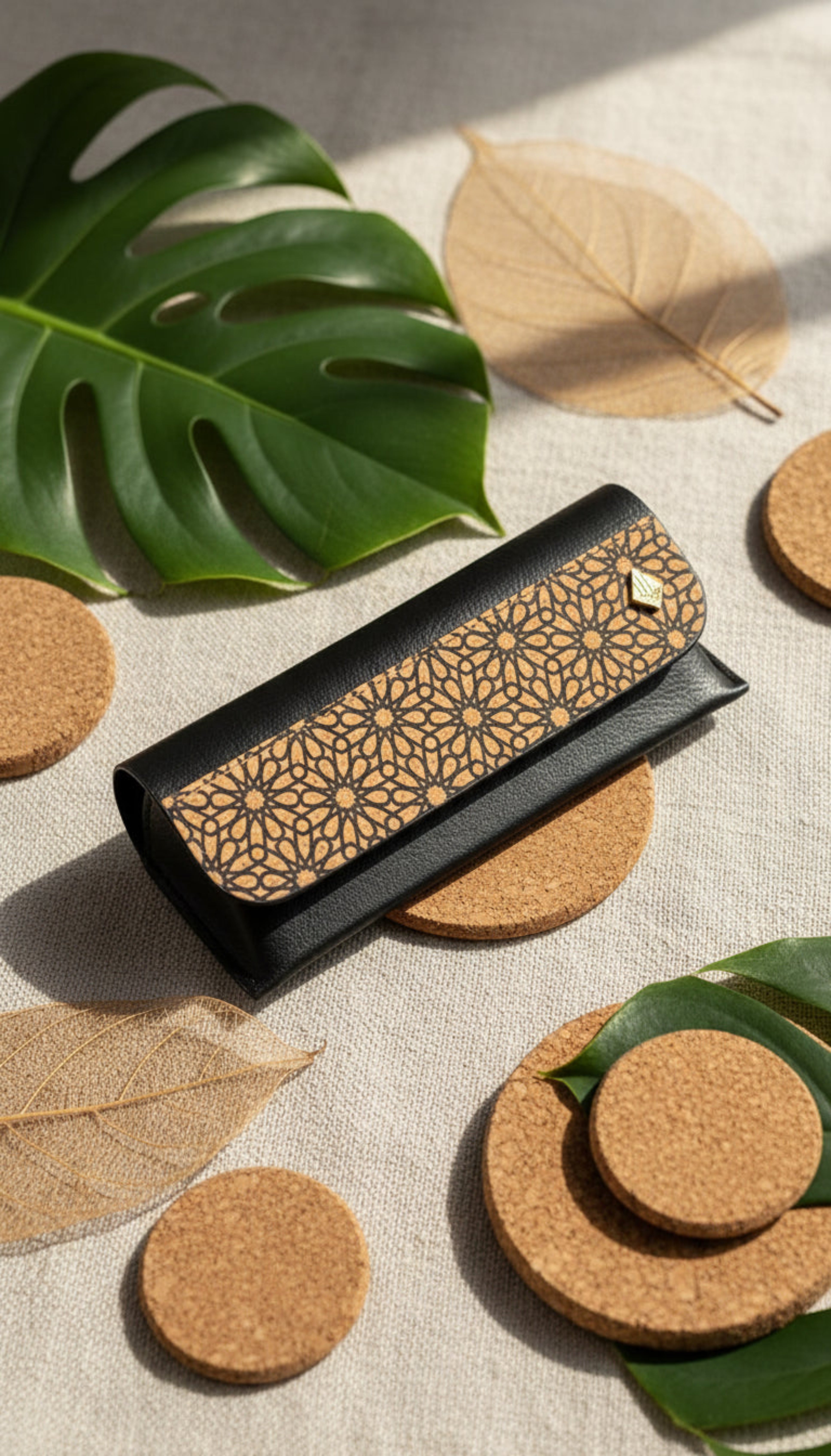 Handcrafted, Vegan Plant Leather Eyewear Case - Black