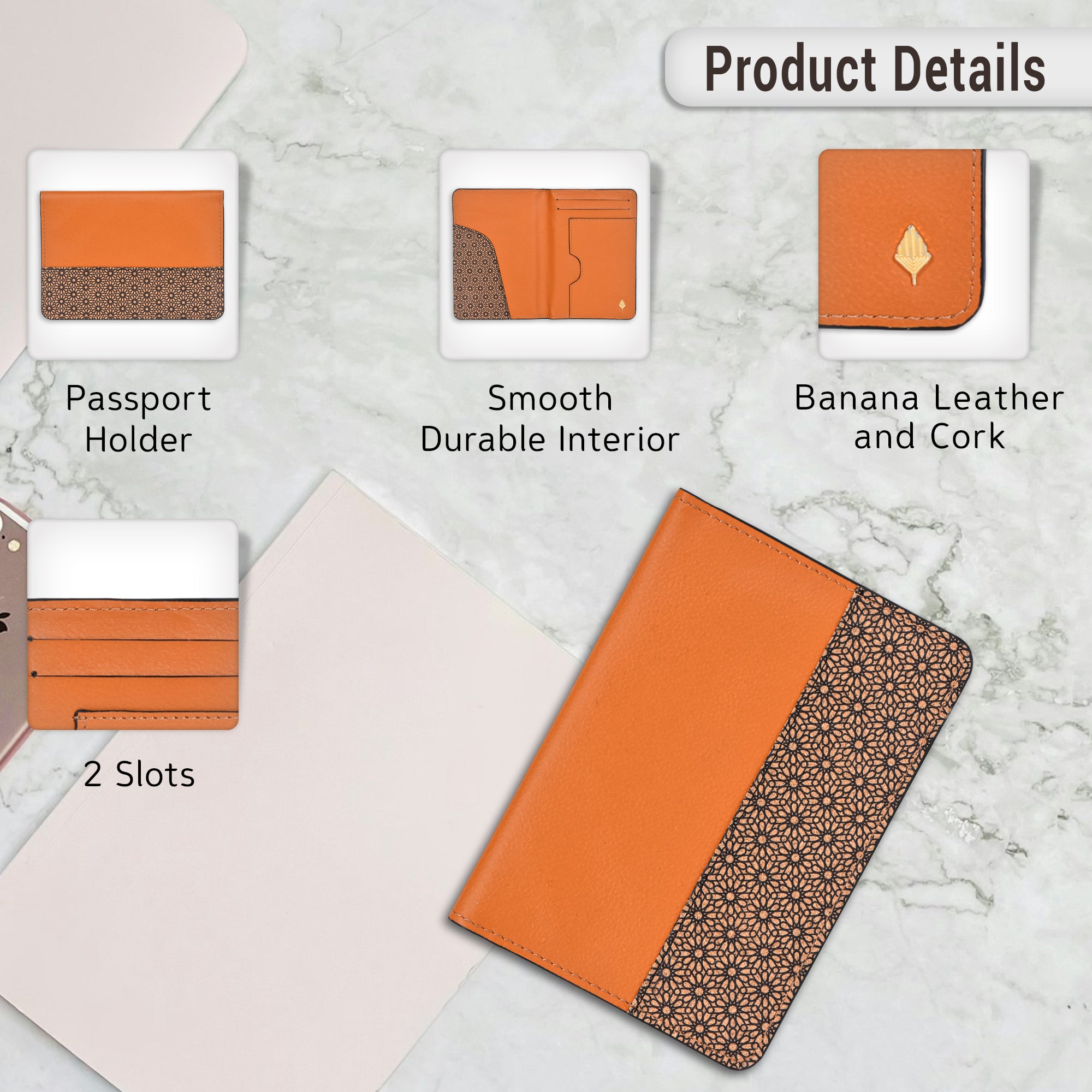 Sustainable Vegan Leather Passport Holder - Tan