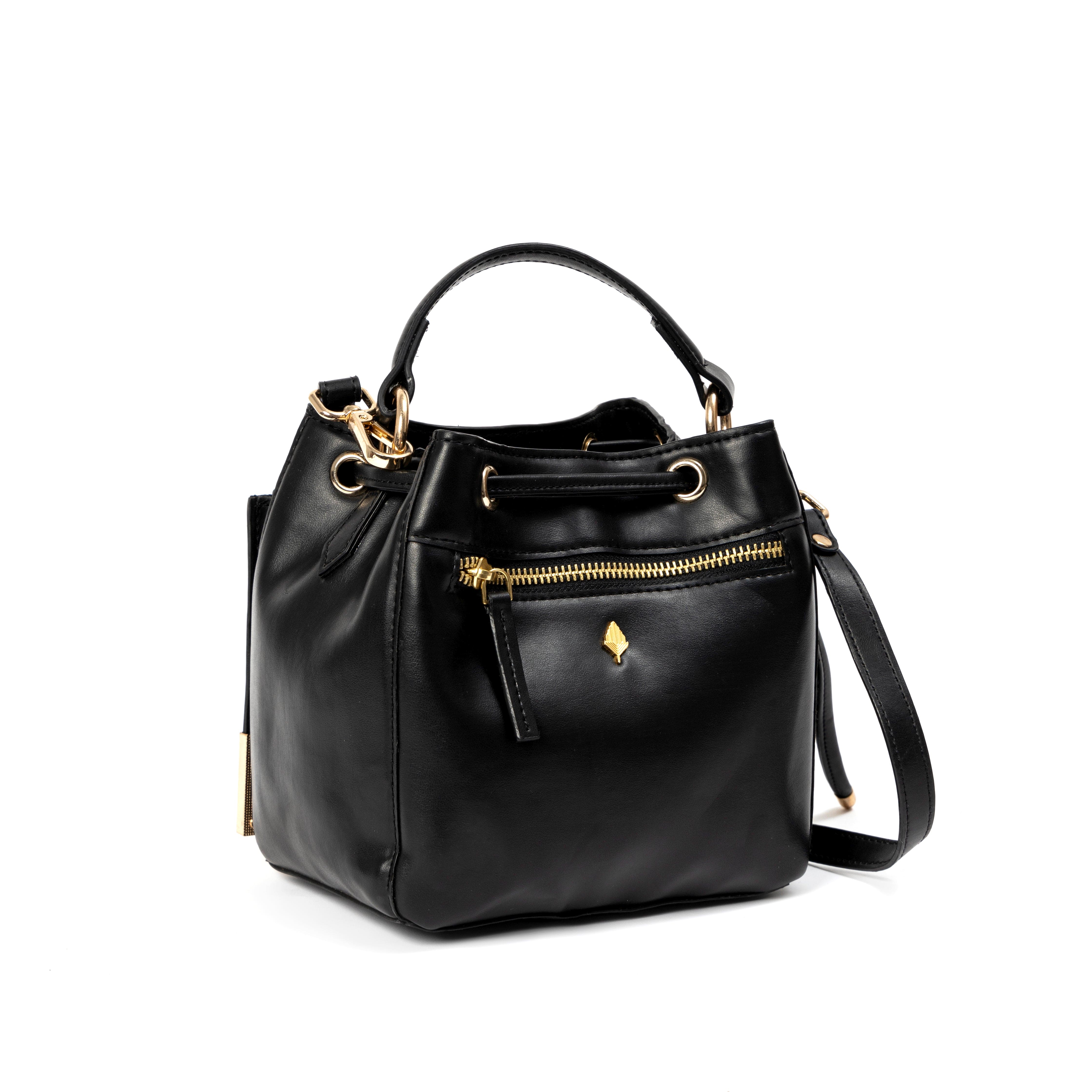 Nora Vegan Leather Embroidered Sling Bag - Black