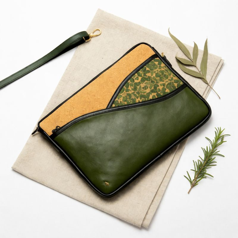 Acacia Vegan Leather Laptop Sleeve - Olive