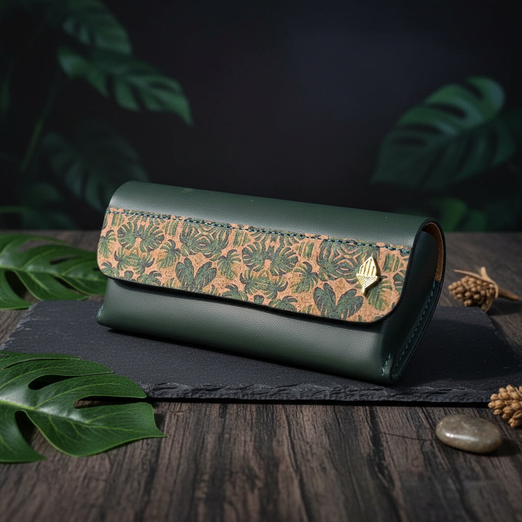 Handcrafted, Vegan Leather Eyewear Case - Green