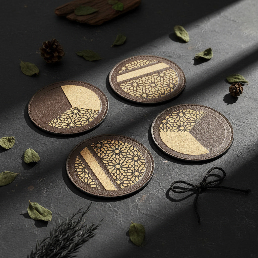 Vegan Leather Coasters Set - Maroon