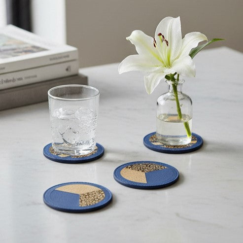 Vegan Leather Coasters Set - Blue
