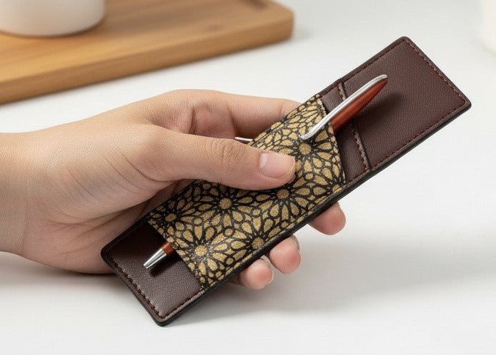Handcrafted, Vegan Leather Pen Holder - Maroon