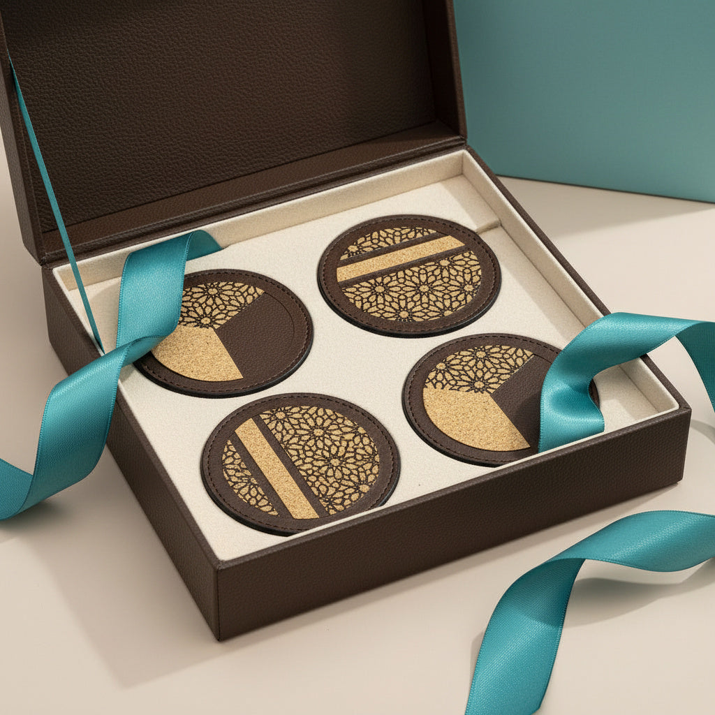 Vegan Leather Coasters Set - Maroon