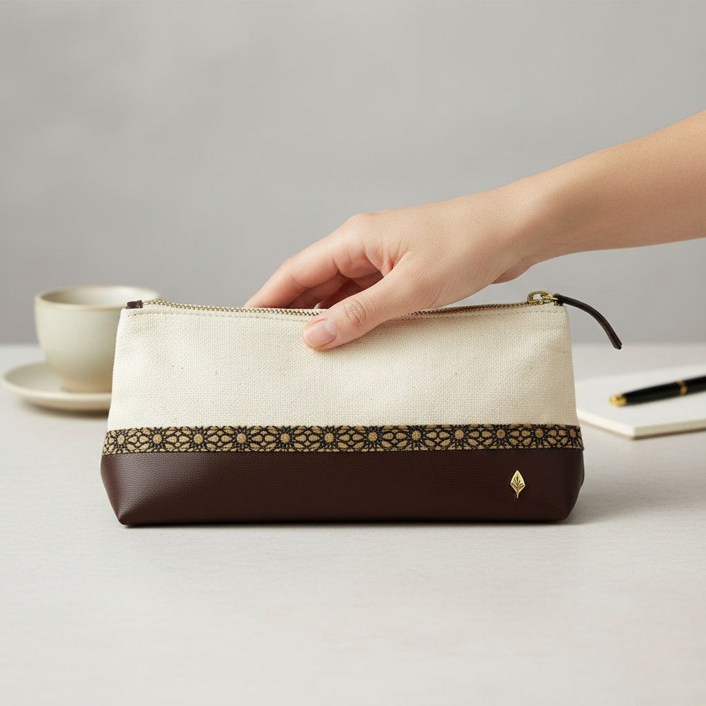 Travel Utility Kit - Off white, Cork & Maroon