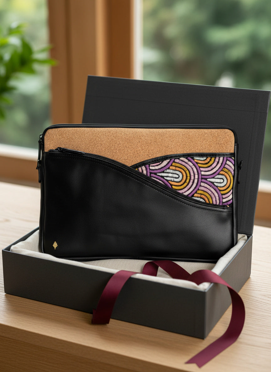 Acacia Vegan Leather Laptop Sleeve - Black