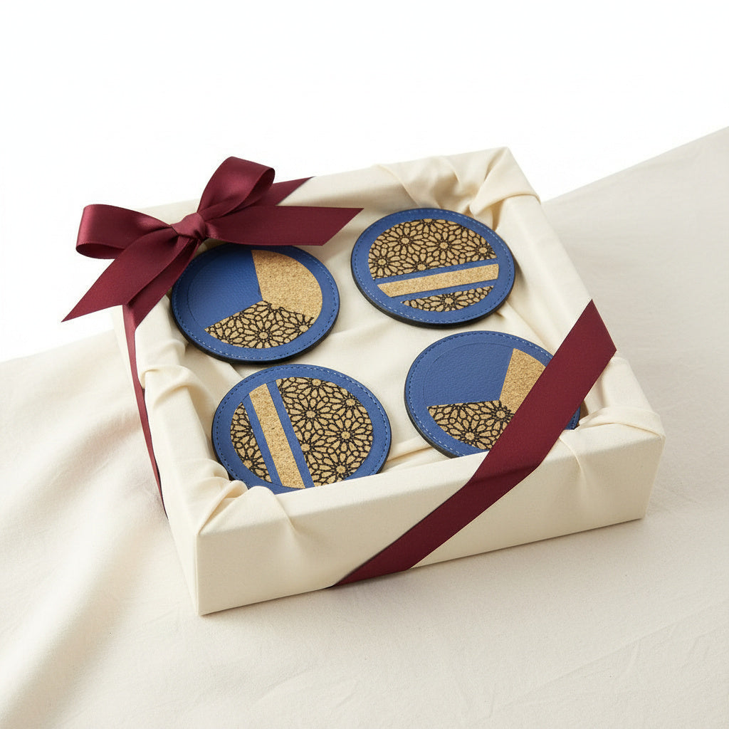 Vegan Leather Coasters Set - Blue