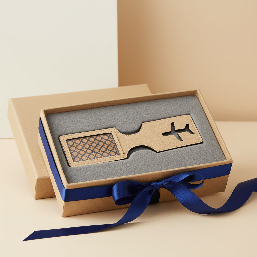 Airplane Vegan Leather Travel Tag - Almond