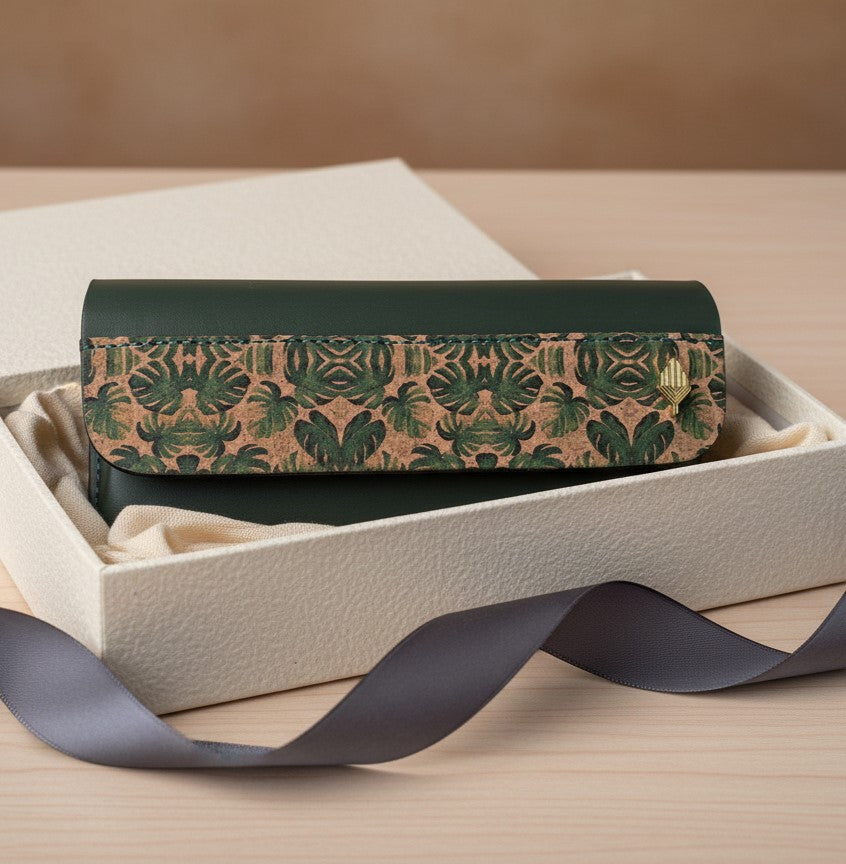 Handcrafted, Vegan Leather Eyewear Case - Green