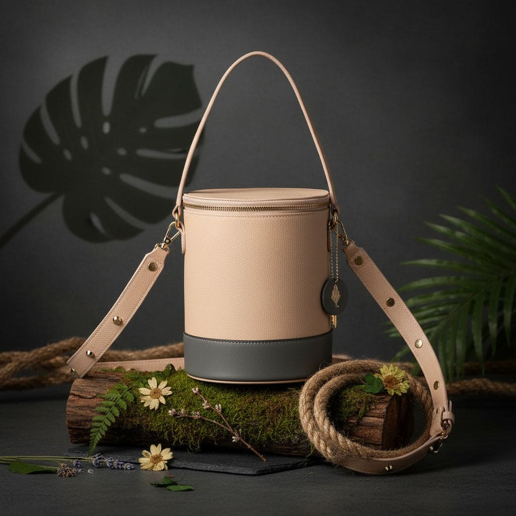 Hemera – Almond & Grey | Plant Leather Bucket Bag
