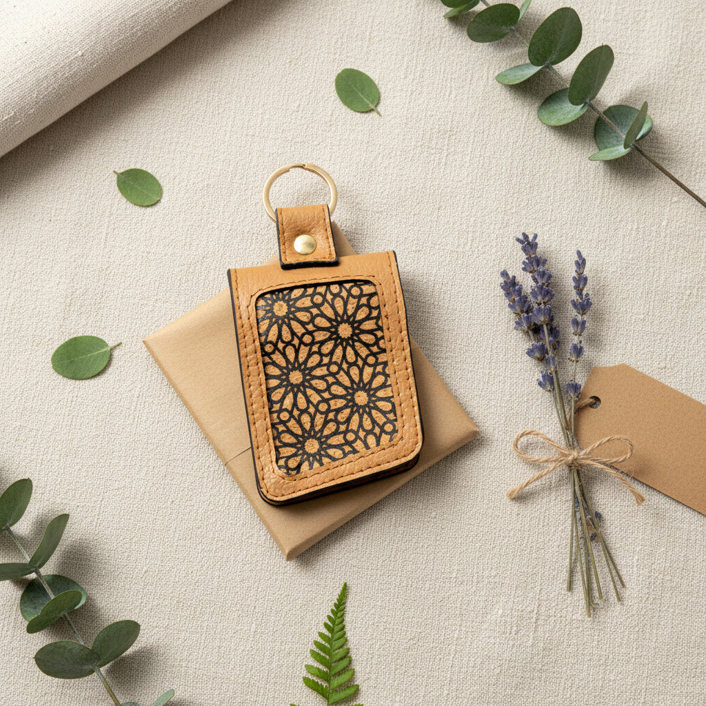 Handcrafted Vegan Leather Key Chain - Caramel