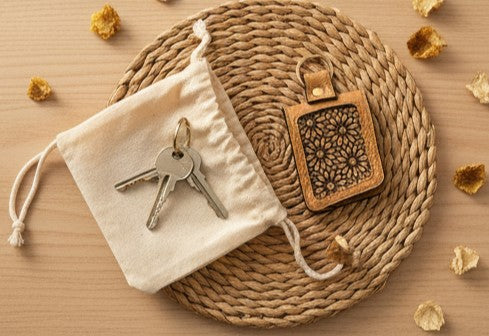 Handcrafted Vegan Leather Key Chain - Caramel