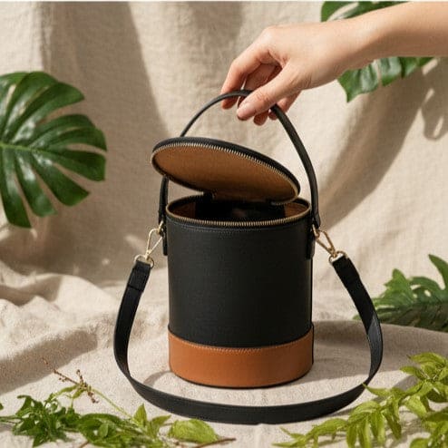 Hemera – Black & Gingerbread | Plant Leather Bucket Bag