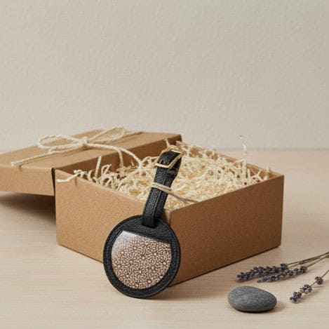 Black Plant Leather Travel Tag – Circular