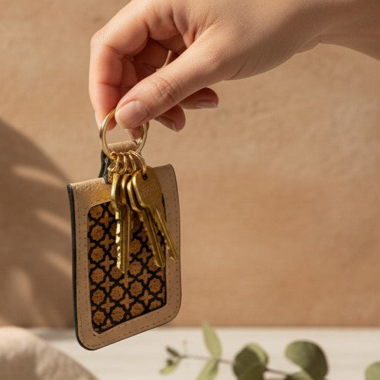 Handcrafted Vegan Leather Key Chain - Almond