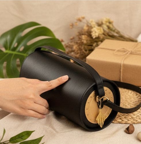 Nyx – Black | Embroidered Plant Leather Shoulder Bag