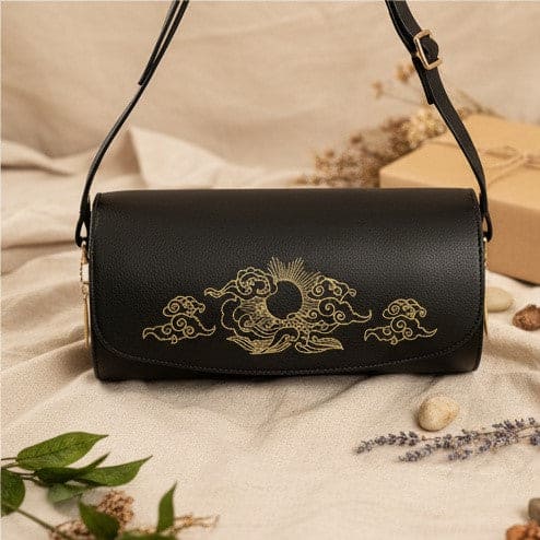 Nyx – Black | Embroidered Plant Leather Shoulder Bag
