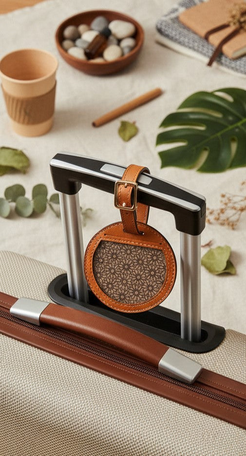 Tan Vegan Leather Travel Tag