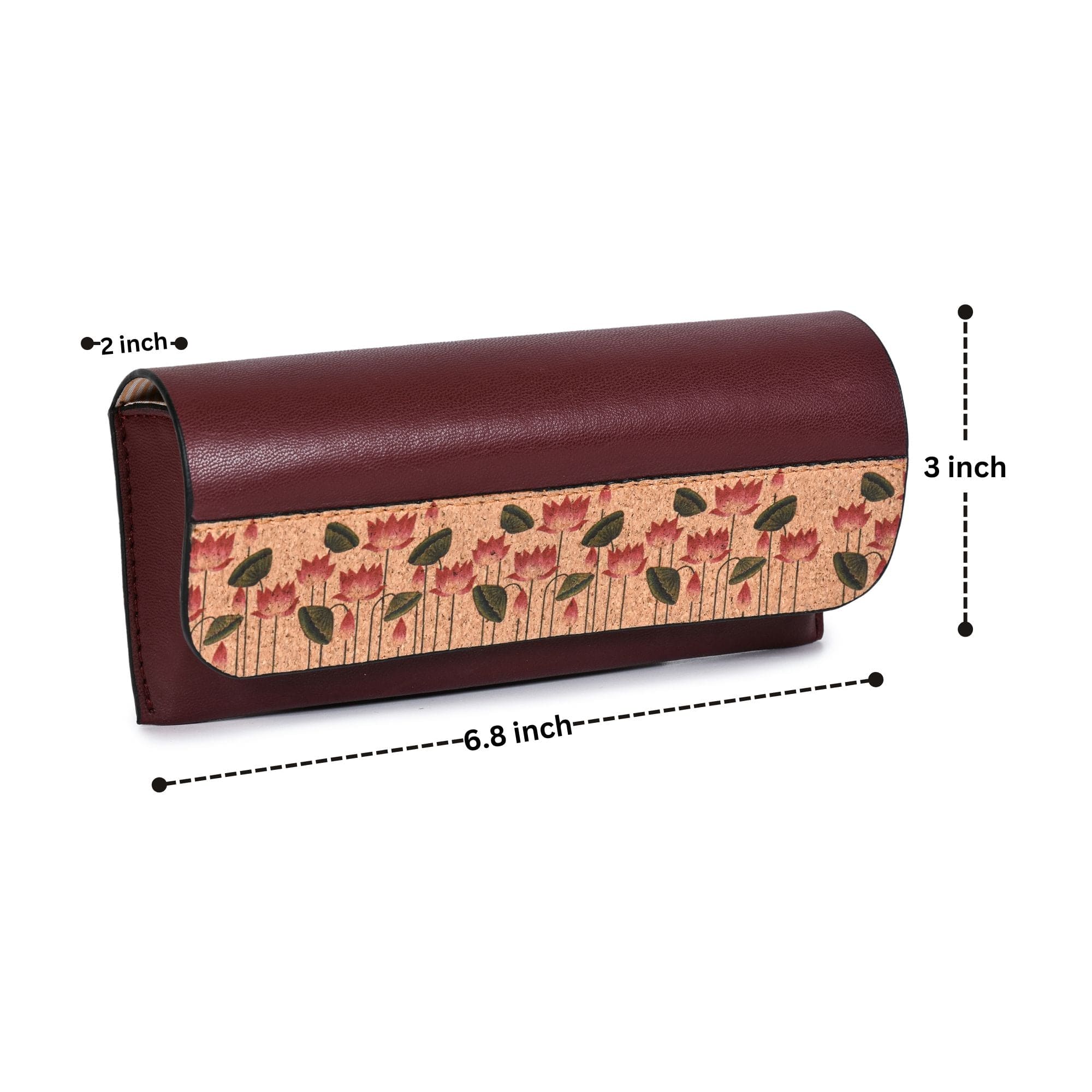 Pichhwai art eyewear case with dimensions made from banana leather and cork sustainable luxury accessory by Green Hermitage