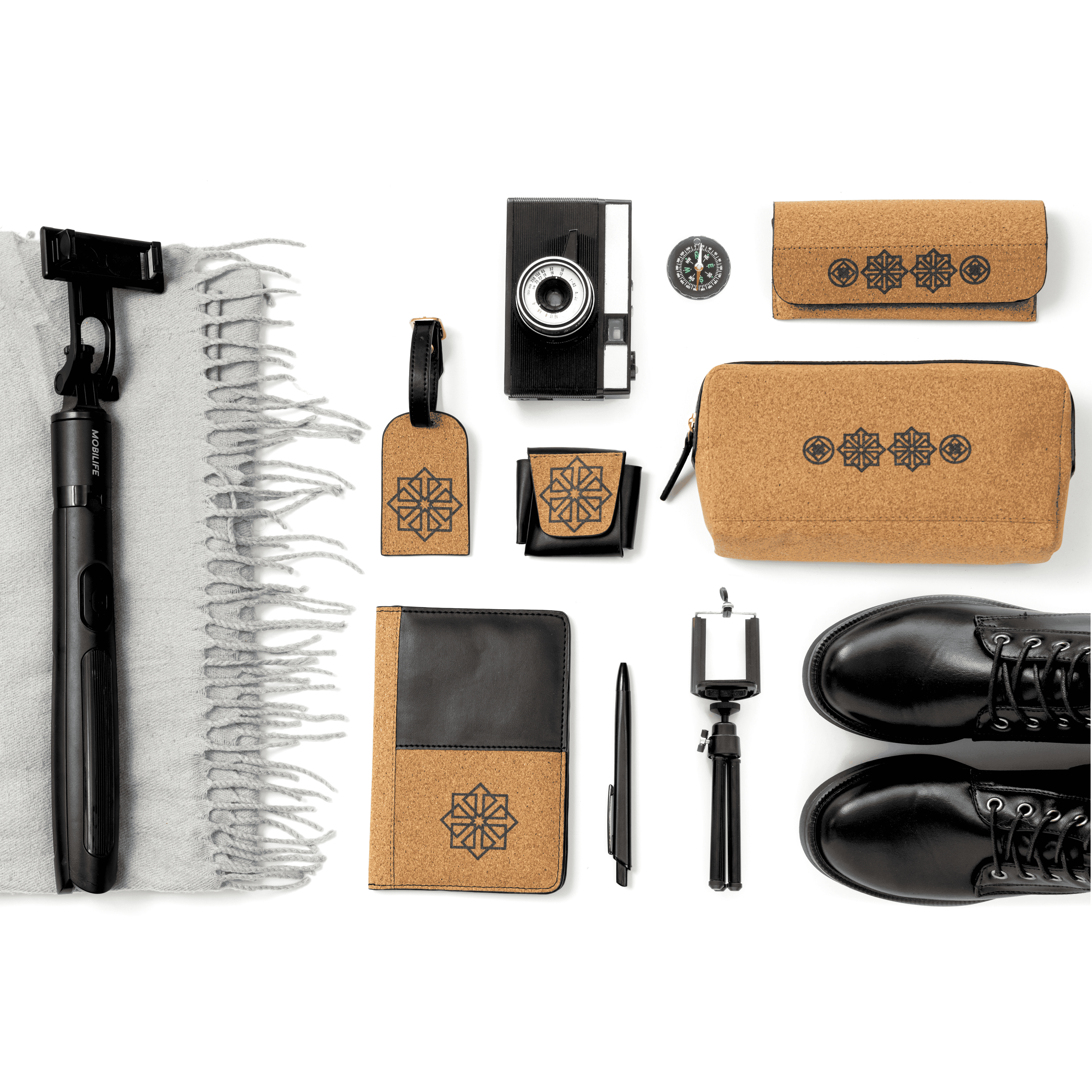 Plant leather Basil Holiday Travel Set by Green Hermitage with passport holder, vanity pouch, eyewear case, AirPods cover and travel tag