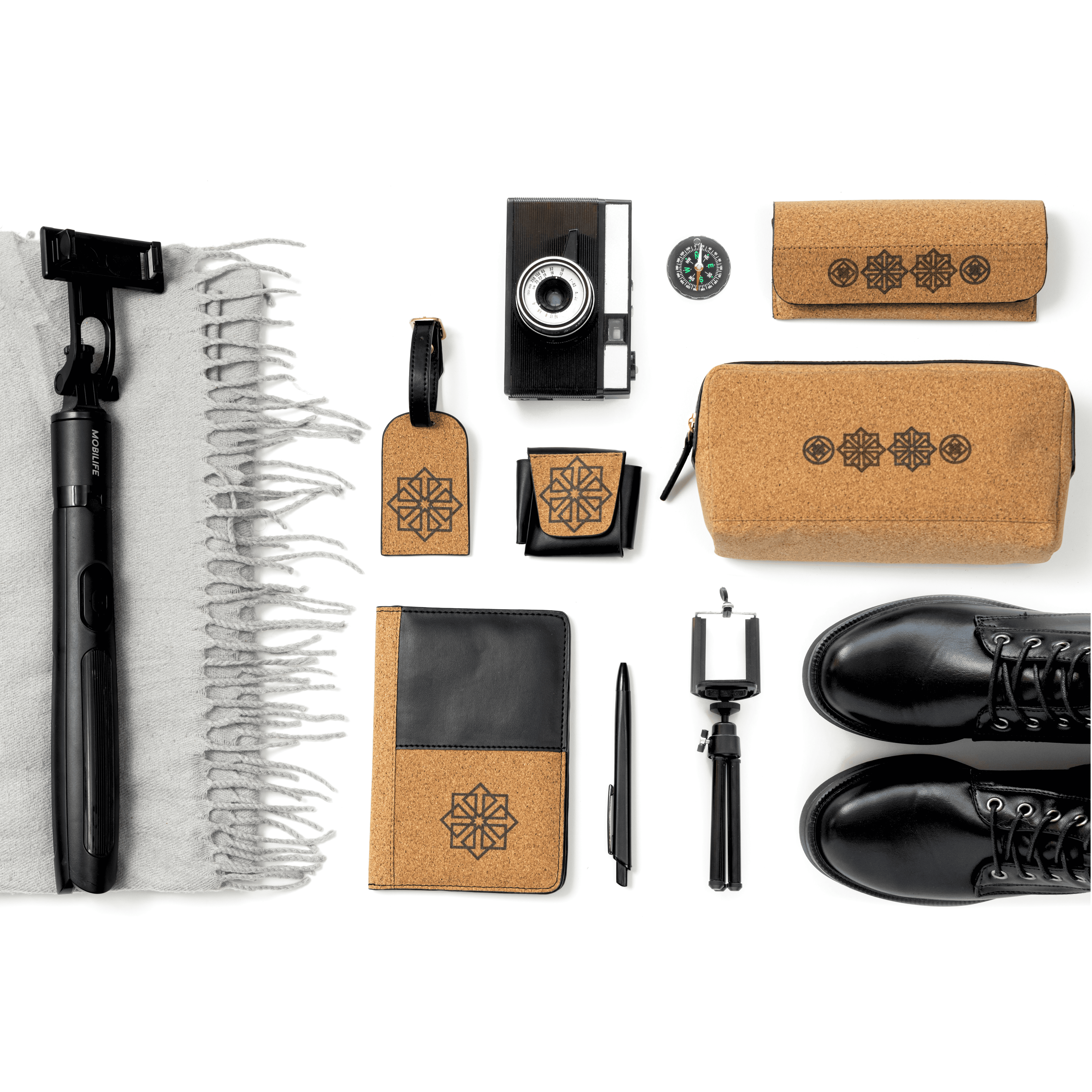Plant leather Basil Holiday Travel Set by Green Hermitage with passport holder, vanity pouch, eyewear case, AirPods cover and travel tag