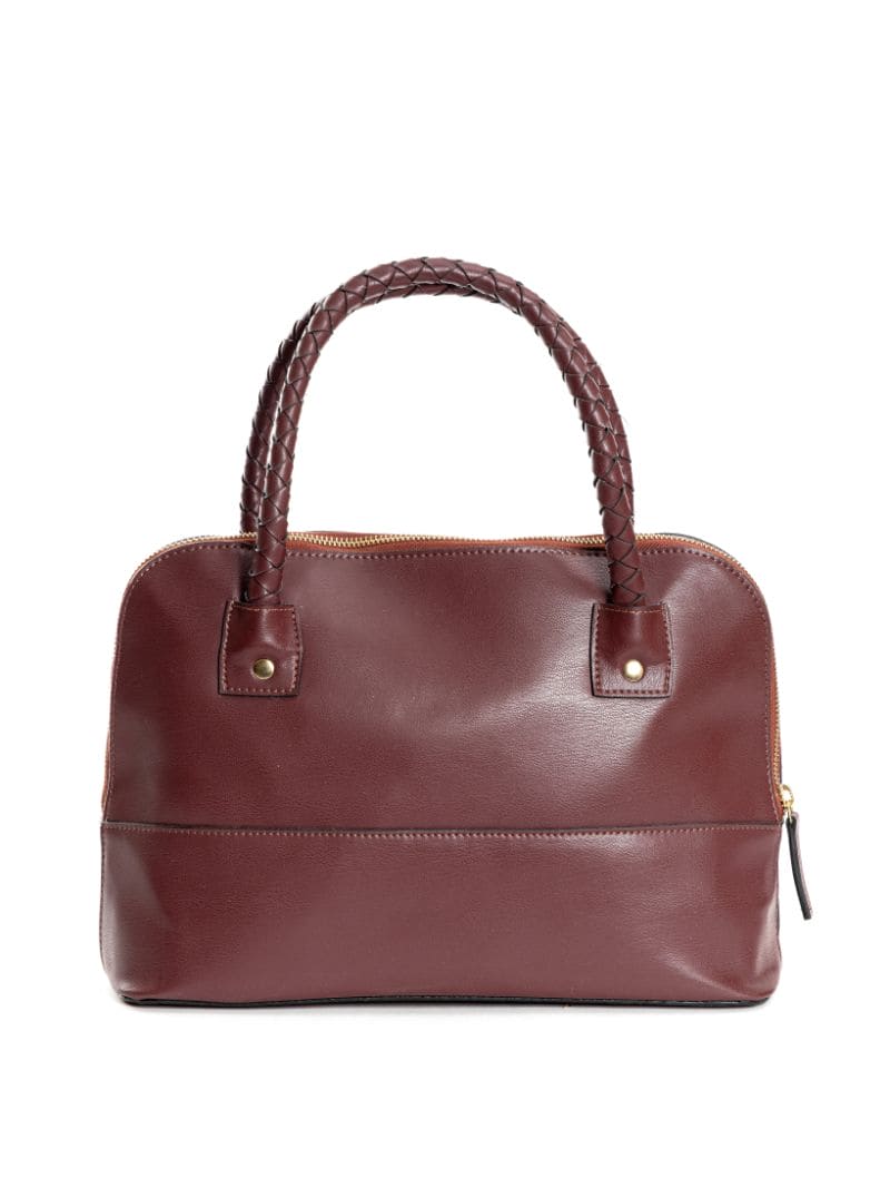 Theia red plant-based leather shoulder bag back view showing clean structured design and zip closure detail