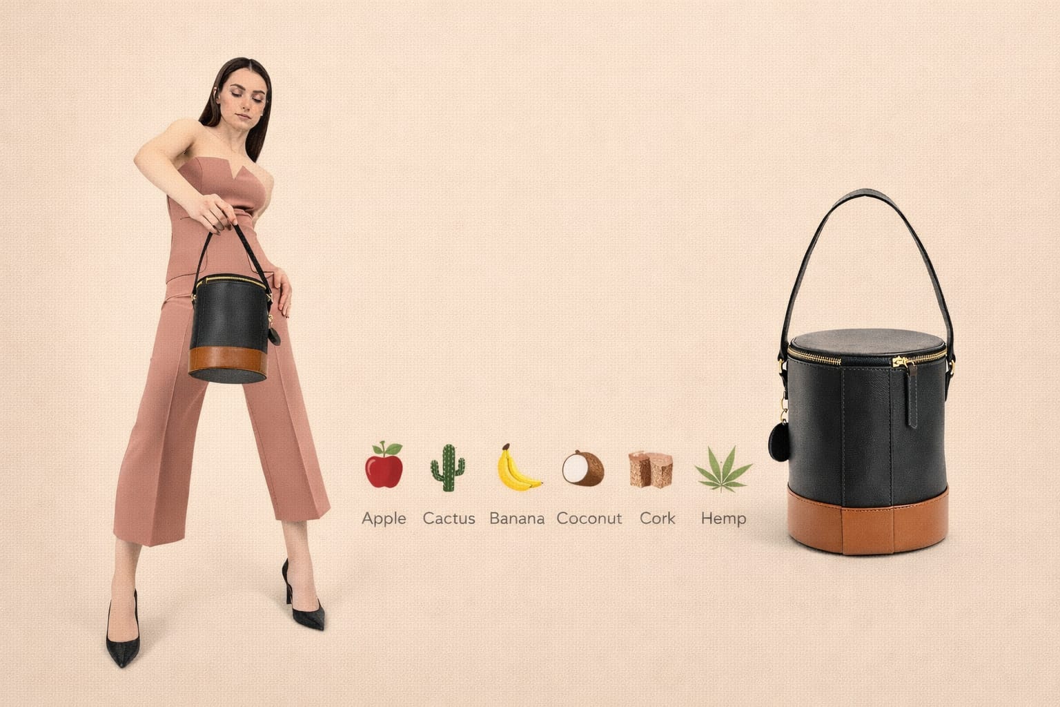 Plant leather bucket bag made from sustainable materials by Green Hermitage