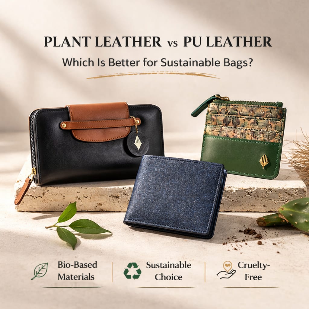 plant leather vs pu leather comparison using sustainable wallets and card holders