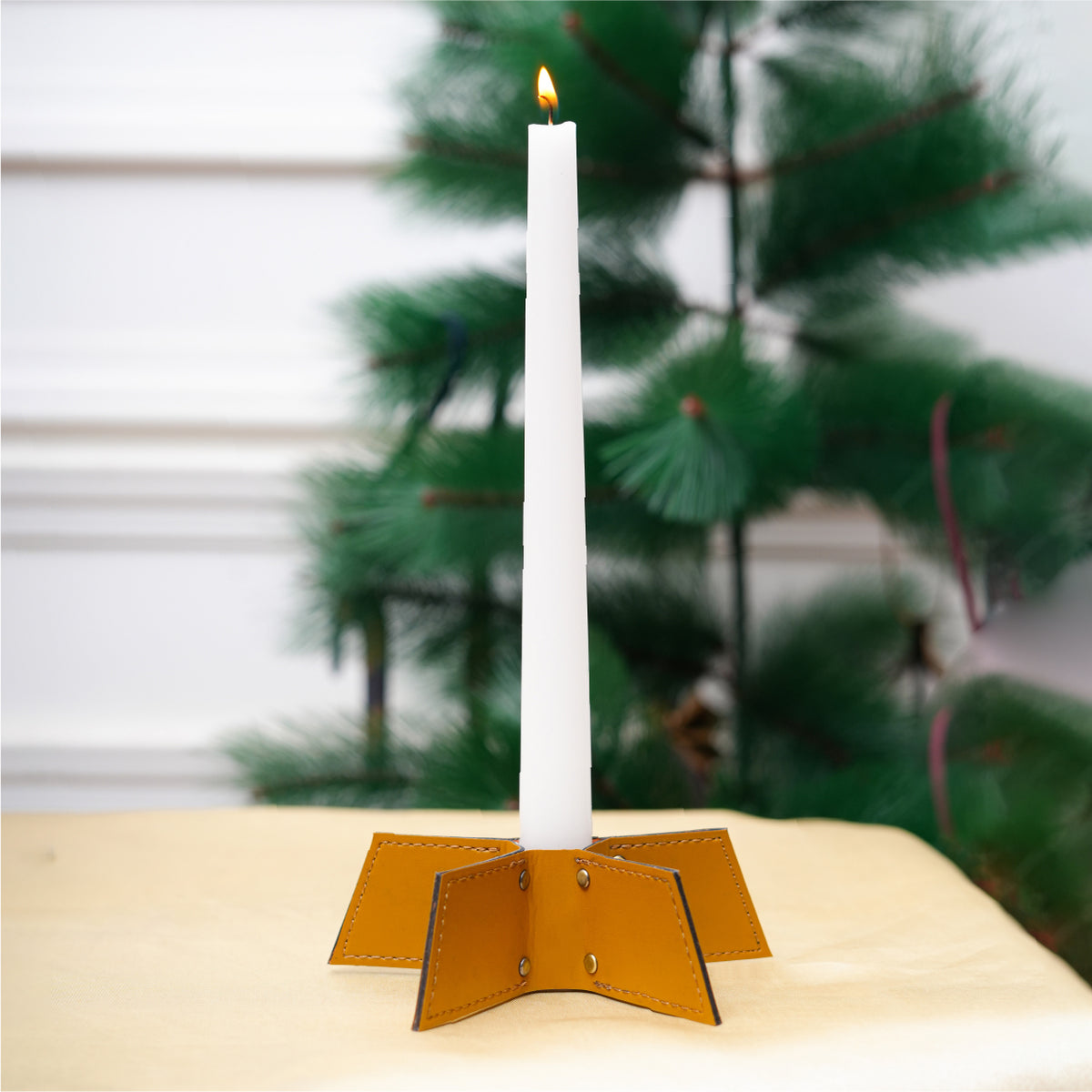 Handcrafted Christmas Candleholder - Mustard