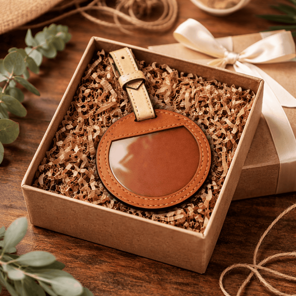 Gingerbread & Gold Plant Leather Travel Tag – Circular