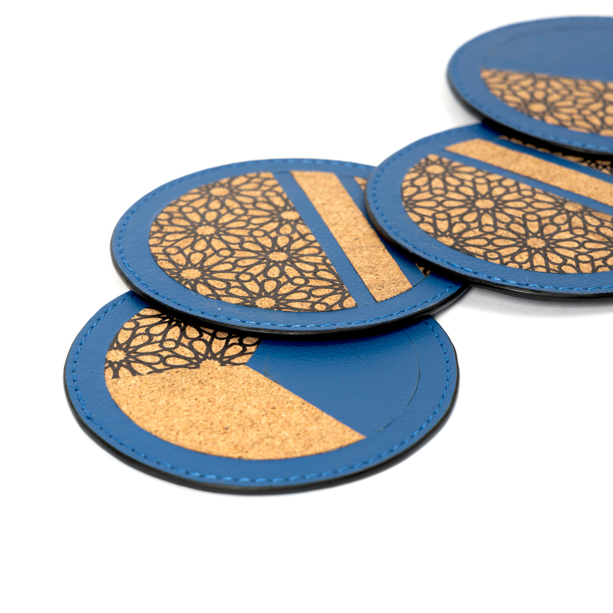 Vegan Leather Coasters Set - Blue