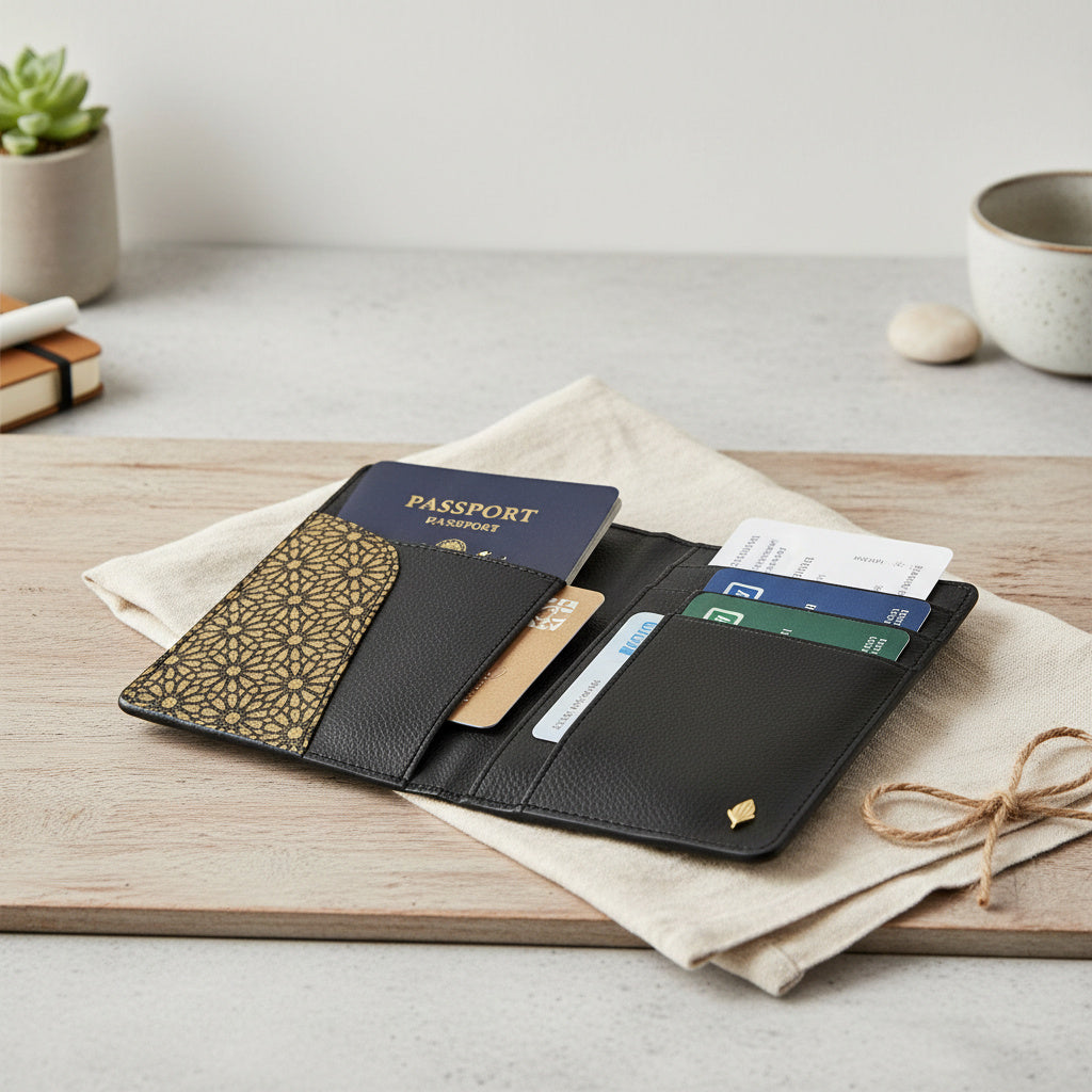 Sustainable Vegan Leather Passport Holder - Black