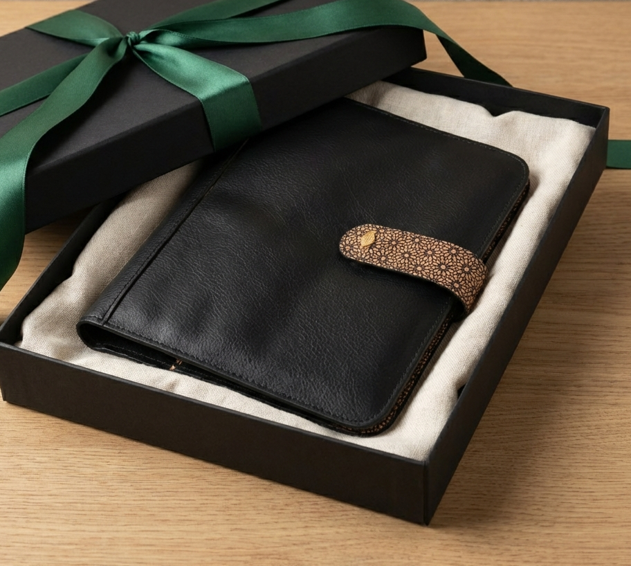 Plant Leather Diary & Pen Set – Black