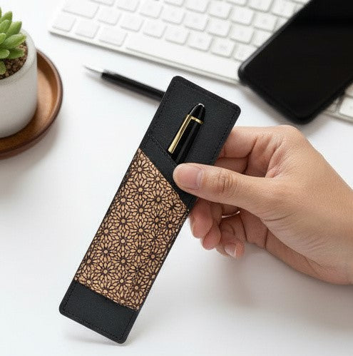 Handcrafted, Vegan Leather Pen Holder - Black