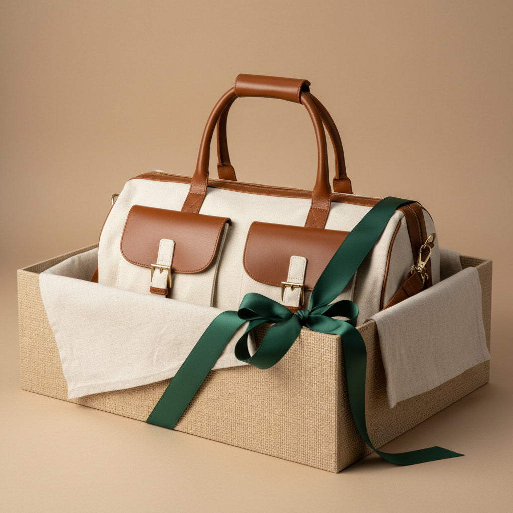 Ajax Vegan Leather Duffle Bag -Beige