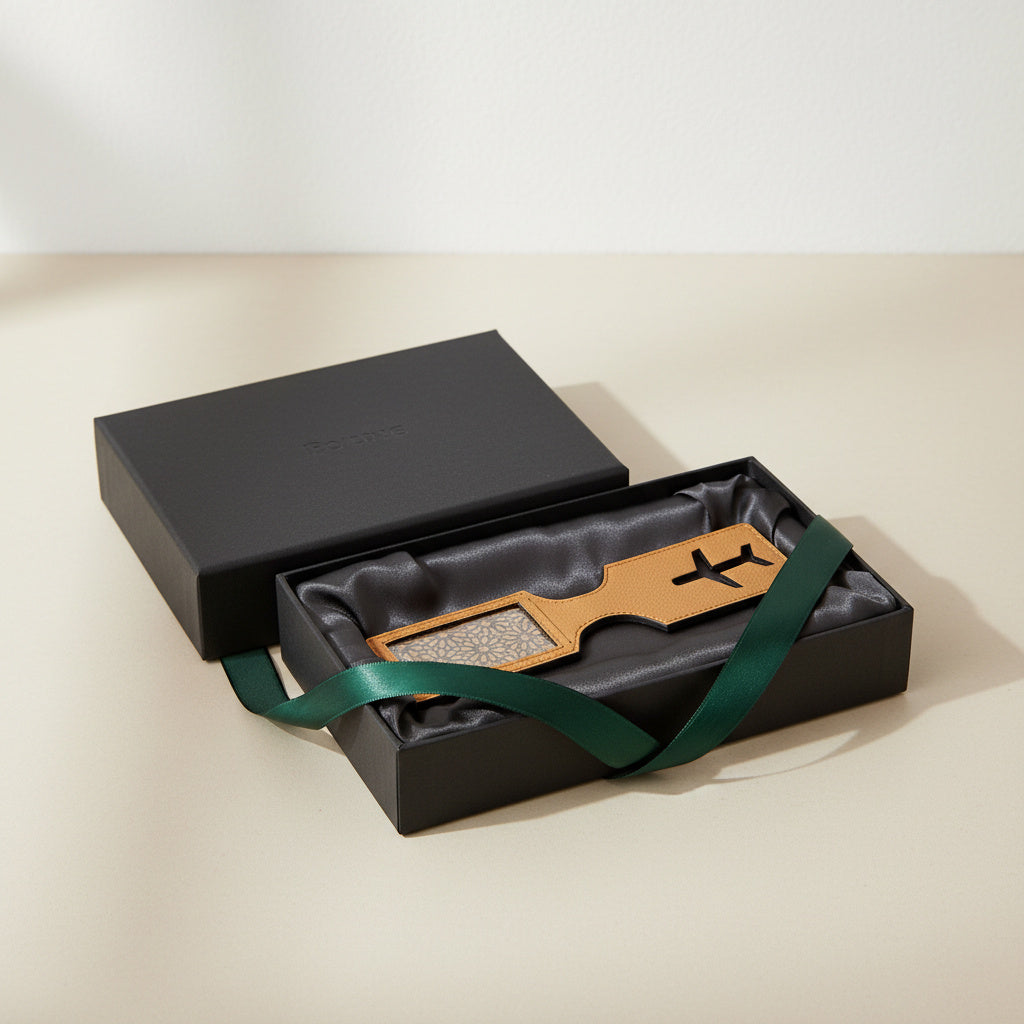 Airplane Vegan Leather Travel Tag - Caramel