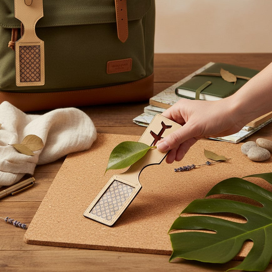 Airplane Vegan Leather Travel Tag - Almond