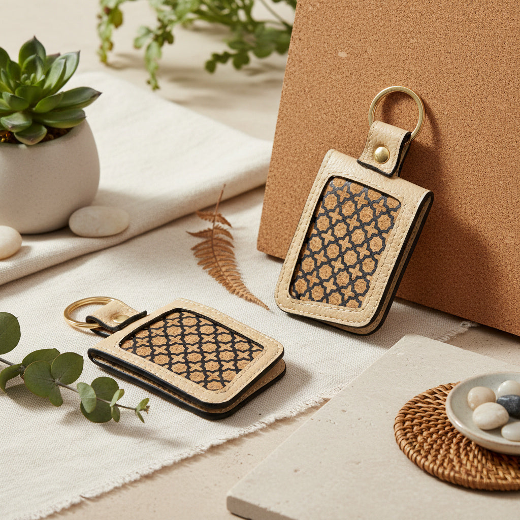 Handcrafted Vegan Leather Key Chain - Almond