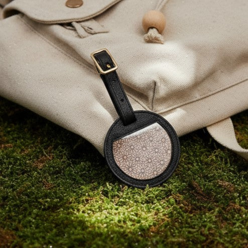 Black Vegan Leather Travel Tag