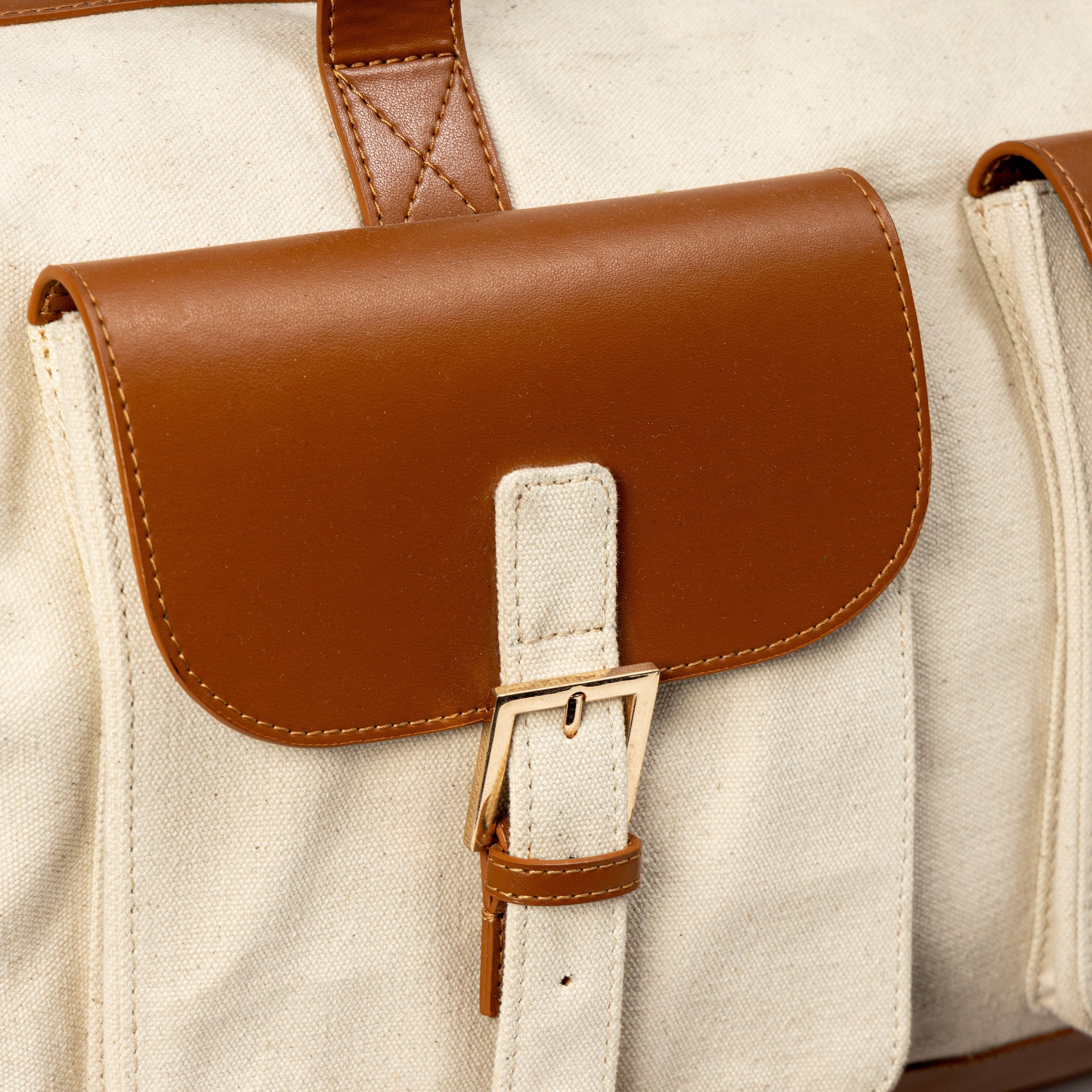Ajax Plant Leather Duffle Bag – Beige & Gingerbread thumbnail 2