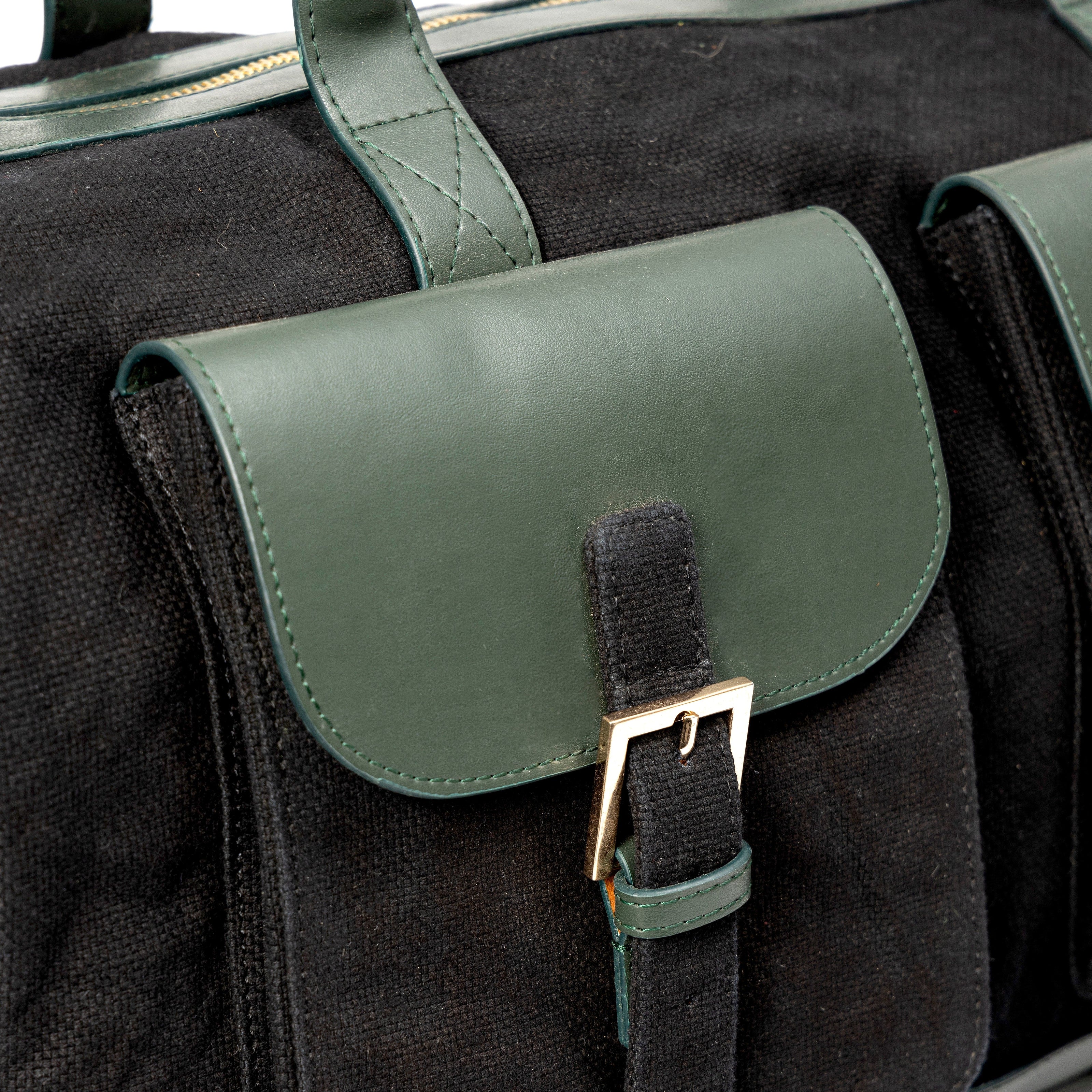 Ajax Plant Leather Duffle Bag – Black & Forest Green thumbnail 2
