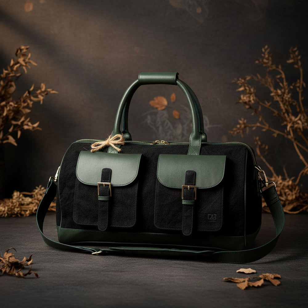 Ajax Plant Leather Duffle Bag – Black & Forest Green