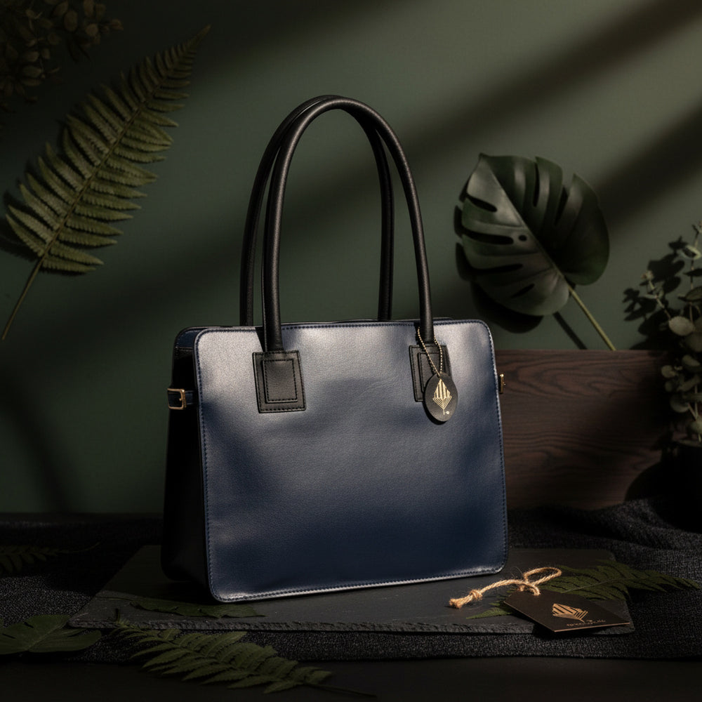 Aranyani Plant Leather Tote Bag – Navy Blue & Black