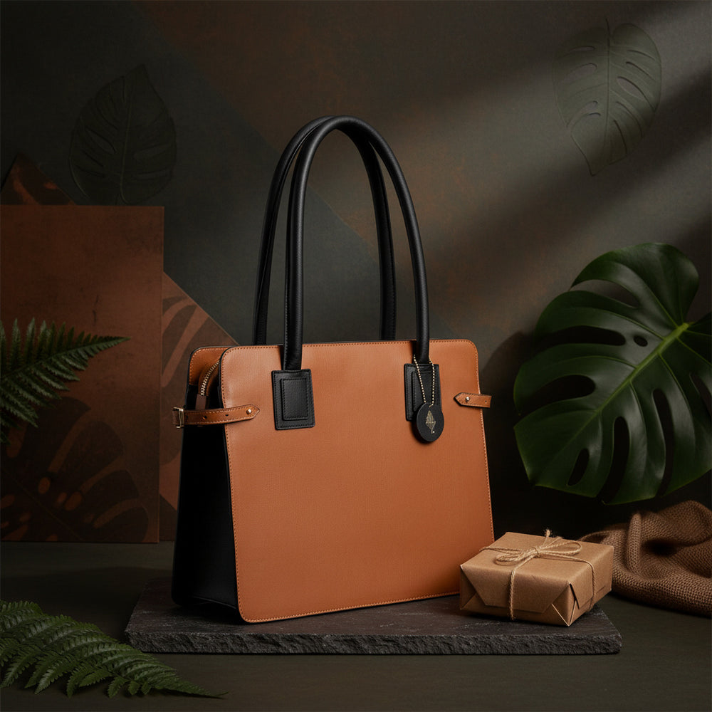 Aranyani Plant Leather Tote Bag – Gingerbread & Black
