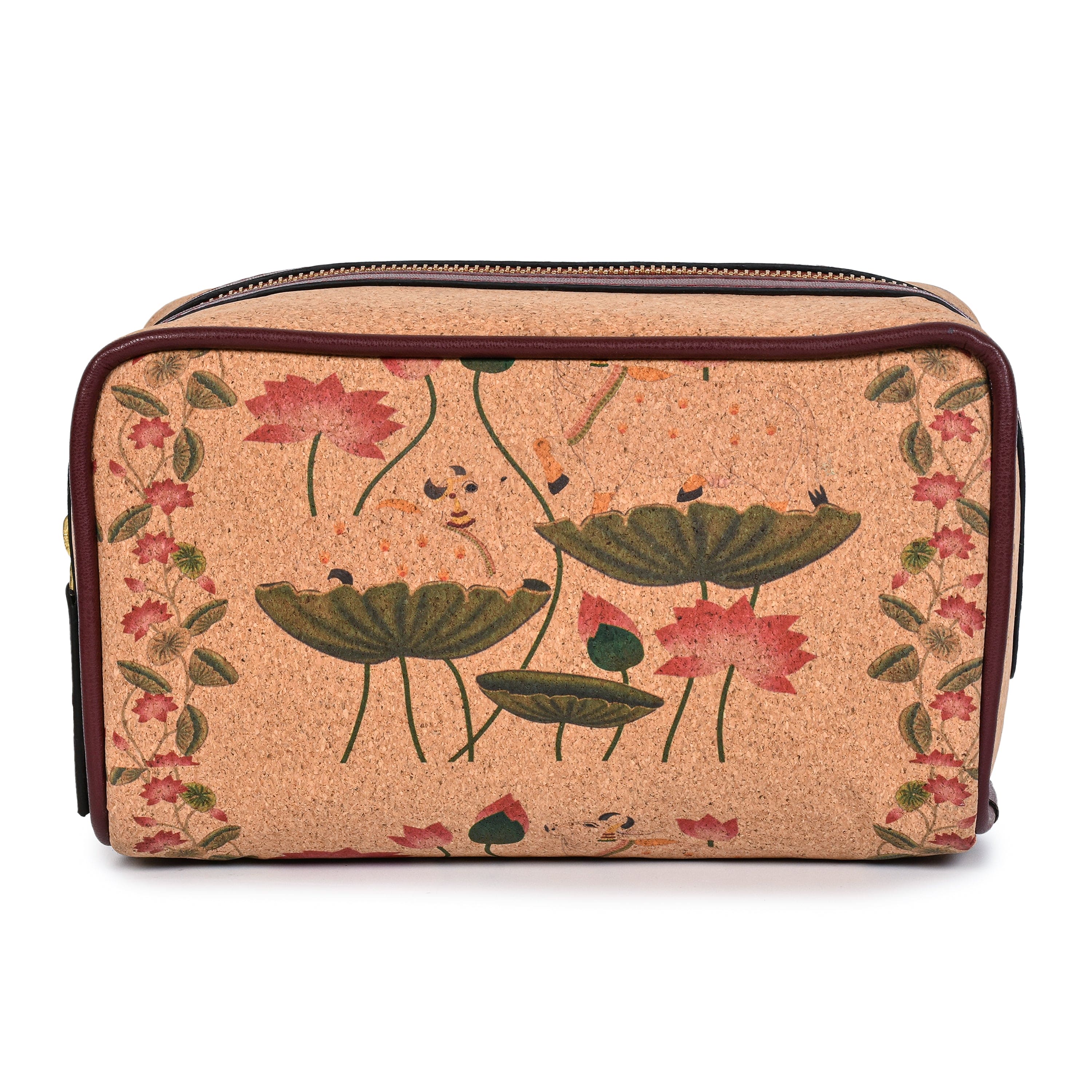 Pichhwai art travel utility pouch made from banana leather and cork sustainable travel accessory by Green Hermitage