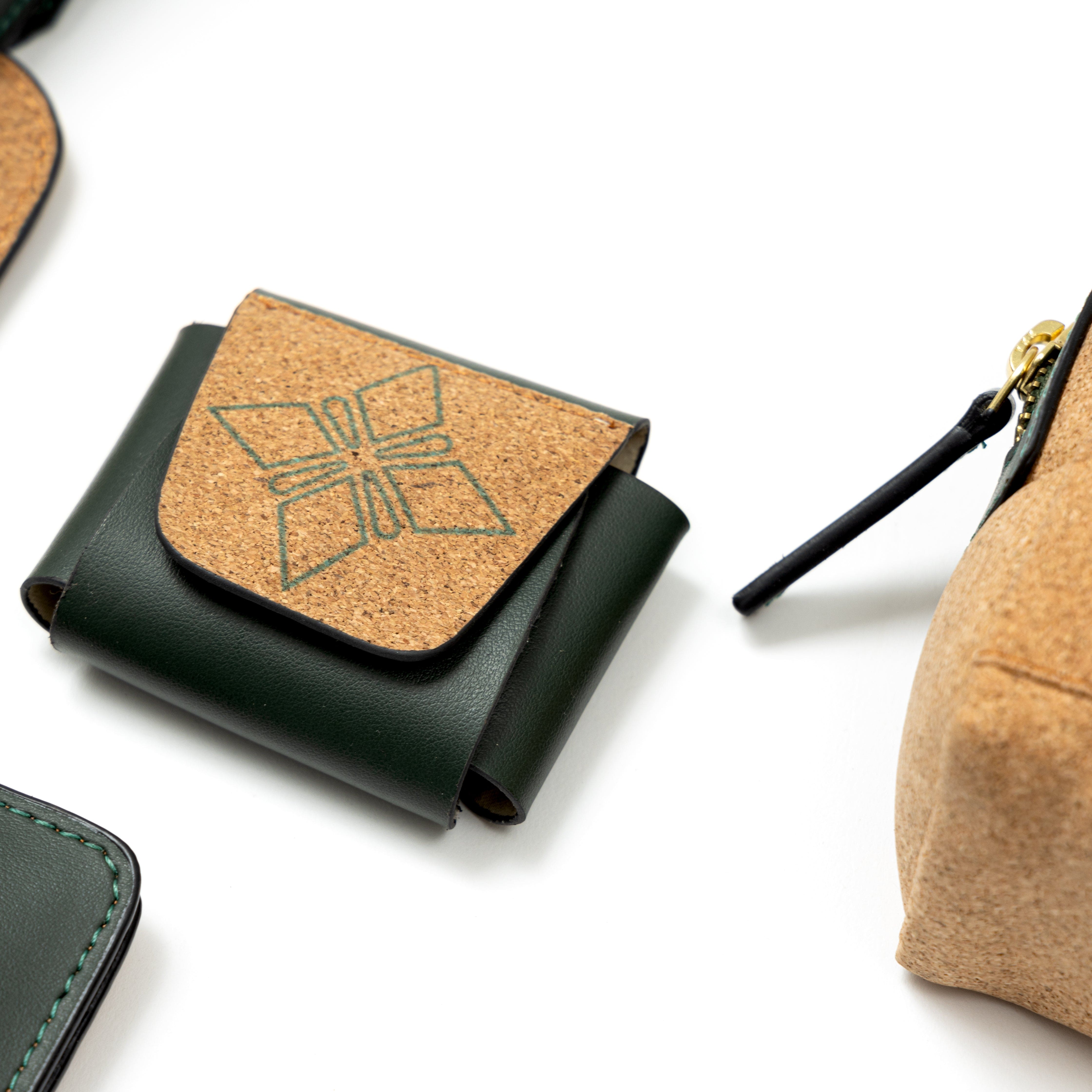 Plant leather AirPods cover from the Basil Holiday Travel Set by Green Hermitage