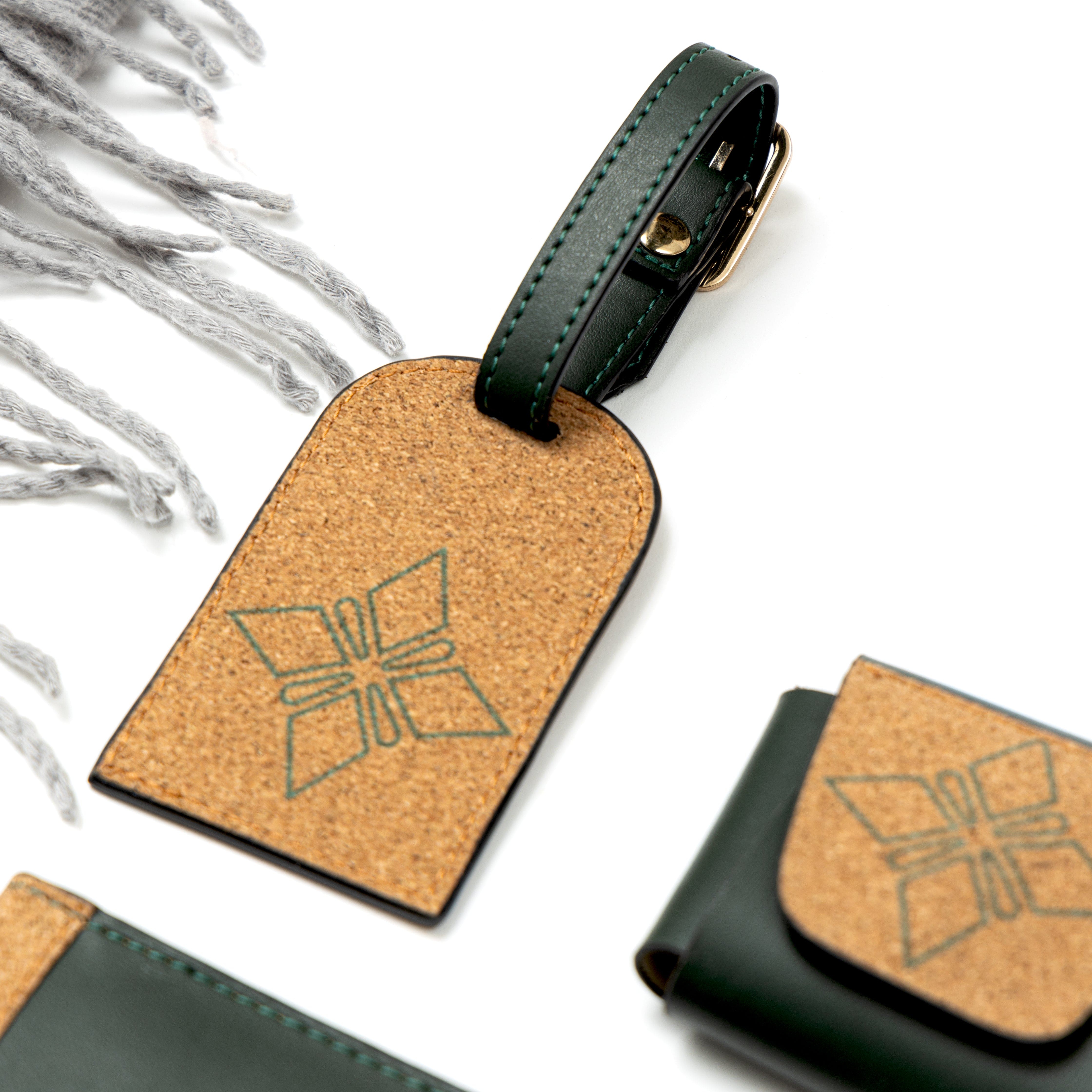 Plant leather travel tag with strap from the Basil Holiday Travel Set by Green Hermitage